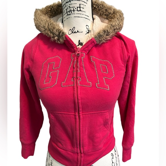 Girls Large GAP Sweater Faux Fur Lined Hood - Picture 1 of 6